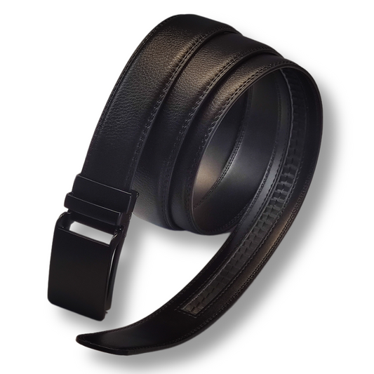 Boucle noire mat + Ceinture cuir véritable noire