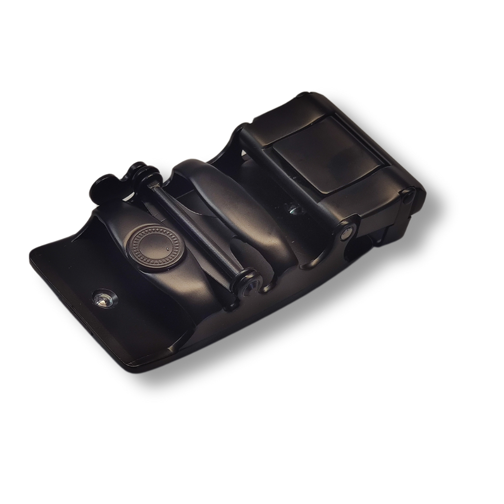 Optez pour notre boucle automatique de ceinture en acier noire pour un look contemporain. Compatibilité avec nos ceintures en cuir véritable.