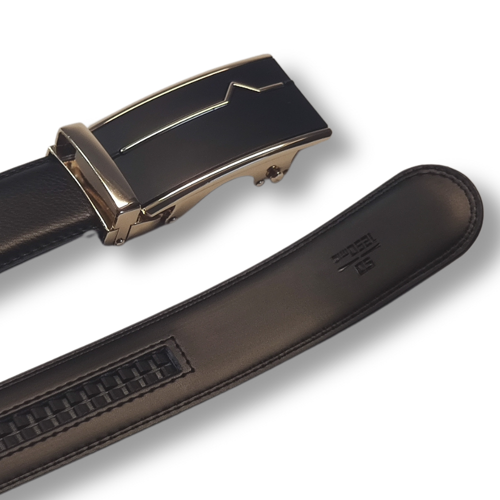 Boucle noire et or + ceinture cuir véritable noire